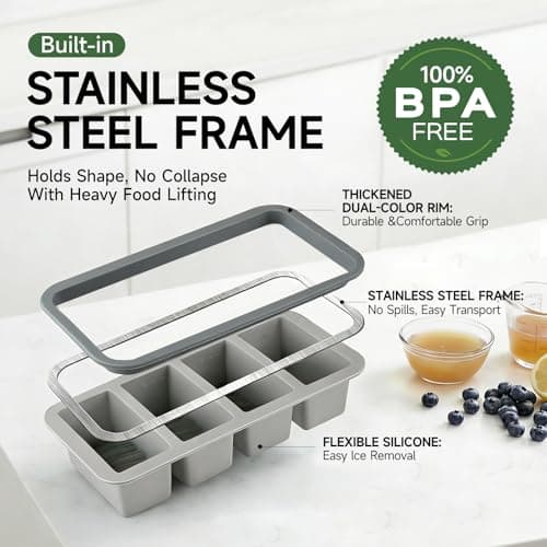 Tvmania 2-Pack Silicone Freezer Tray with Lid - 1 Cup / 4 Compartment Soup Freezer Container for Broth, Sauce & Meal Prep - Large Ice Cube Tray for Whiskey - Stackable, Easy Release, Oven Safe - Thumbnail 3