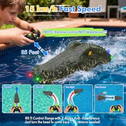 Corfela RC Alligator Boat with Water Spray & RGB Lights for Boys 4 5 6 7 8 9, 2026 Upgraded Remote Control Crocodile Head, 2 Rechargeable Batteries 45+Min, Prank Boat for Pool Lake Bathtub, Kids Gifts - Thumbnail 4