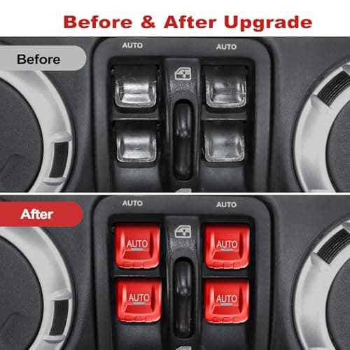 DIAMOOKY Upgraded Metal Window Switch Button Cover for Jeep Wrangler JK JKU 2018 2017 2016 2015 2014 2013 2012 2011 Interior Accessories, Aluminum Alloy, Red - 4pcs - Thumbnail 4