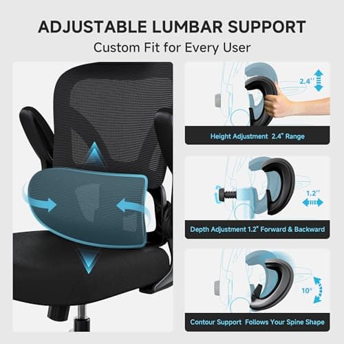 PKPT Mesh Office Chair, 330LBS Ergonomic Comfy Desk Chair with Adjustable Lumbar Support, Executive Computer Chairs for Home Office, Black - Thumbnail 4
