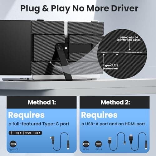 Laptop Screen Extender, 14-Inch Ultra-Thin & Lightweight, 1080P FHD Portable Travel Monitor, Plug & Play, Laptop Extended Monitor Portable for 13-17 Inch Laptops, Compatible with Win/Mac/Chrome/Linux - Thumbnail 5
