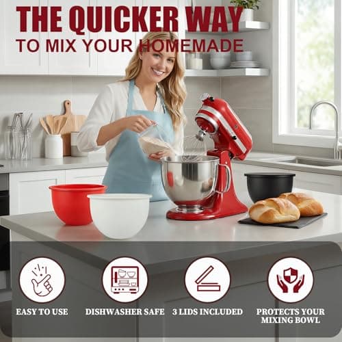 Bohiimia Silicone Bowl Liners for KitchenAid 5 Qt Tilt-Head Mixer, 3 Pack with Lids, Non-Stick and Effortless Cleanup, Easy to Store, Dishwasher Microwave Safe Kitchen Aid Accessories and Attachments - Thumbnail 4
