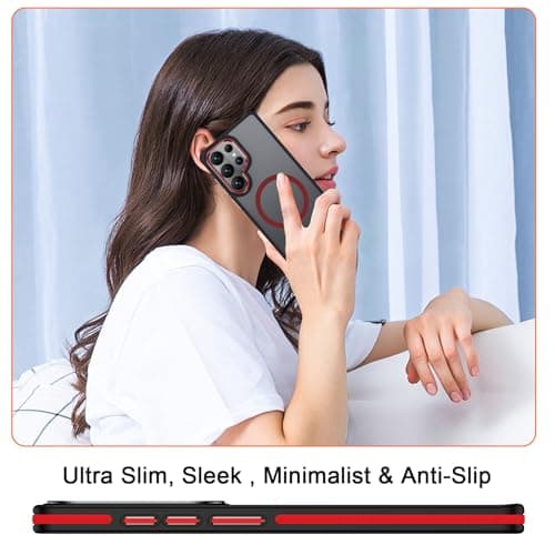 MALEWOLF Case for Samsung Galaxy S26 Ultra with Stand, Compatible with Magsafe, Mil-Grade Shockproof Protection & Non-Slip Matte Cover Phone Case for Galaxy S26 Ultra (Black/Red) - Thumbnail 5
