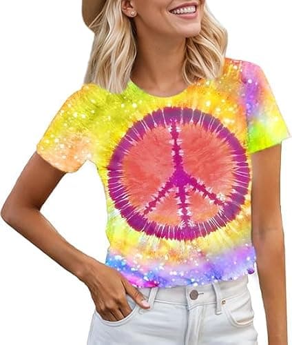 Women Hippie Shirt 60s 70s Tie Dye Hippie Costume T-Shirt Peace Love Tshirt Vintage Graphic Tee Tops - Image 1