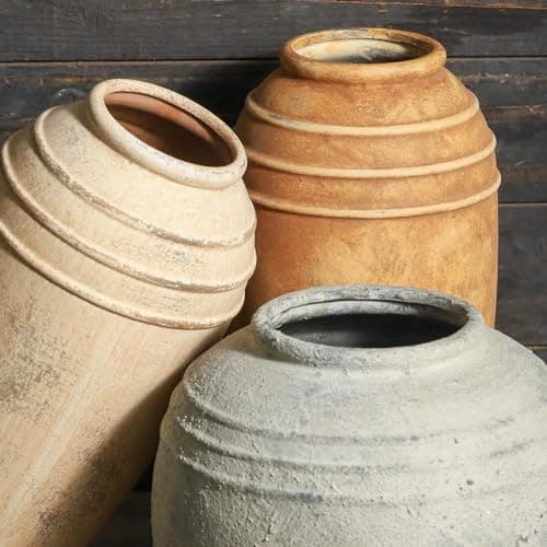 Lyeec Ceramic Flower Vase, 8.66 inch Tall Round Rustic Farmhouse Decorative Vase for Home Decor, Living Room Entryway Table Centerpiece Decor - Thumbnail 3