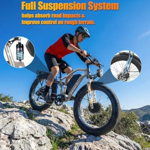 DAMSON Y3 5000W Dual Motor Electric Bike for Adults AWD, 52V 30Ah Battery, 40MPH Electric Bicycle, Up to 90 Mile Range, 26" Fat Tire Mountain Ebike, Full Suspension, Hydraulic Disc Brakes - Thumbnail 5