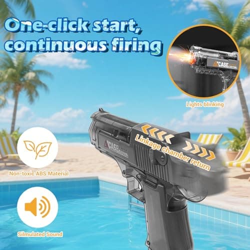2 Pack Automatic Electric Water Gun for Kids Adults, Rechargeable Water Blaster Toy and Led Light, Long Range 32-35 FT, Water Gun for Swimming Pool Beach Outdoor Water Fighting Parties (Black+Blue) - Thumbnail 2