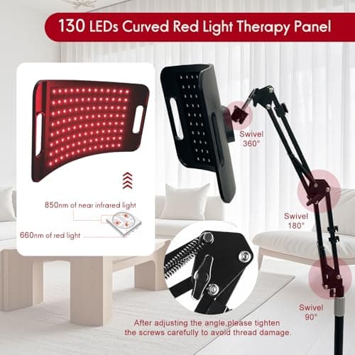 Red Light Therapy for Face and Body with Floor Stand 130 LED 660nm Red Light-Therapy 850nm Infrared Light Device with Safety Goggles, Timer(5-30), Red Therapy Lamp for Facial and Body Skin Care Home - Thumbnail 5