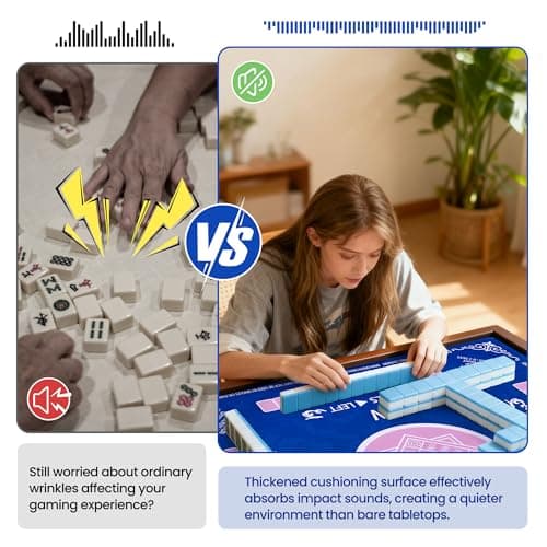 Blue Mahjong Mat for Table with 4 Racks - Anti Slip Mats for Card Poker Playing Board Game Tabletop Gaming - Noise Reduction Foldable Mah jongg Table Cover - Rectangle Mahjong Pad (32" x 32") - Thumbnail 5