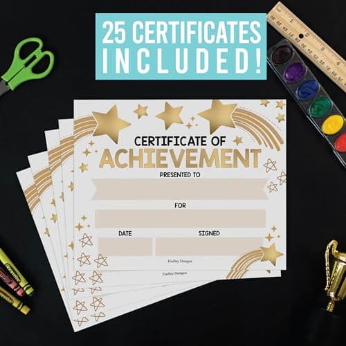 Premium Real Gold Foil Classroom Award Certificates for Students -25 Certificate of Achievement Awards, Certificate Paper, Preschool Graduation Certificates, Kindergarten Diploma, Star Student Honors - Thumbnail 2