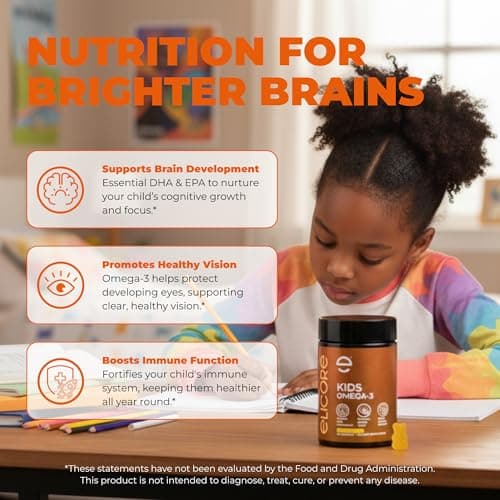 ELICORE Kids Omega 3 Gummies – Fish Oil for Kids Orange Flavor – Omega 3 Gummies for Children – No Fish Burps – Brain, Eye & Immune Support – 2 Month Supply - Thumbnail 2