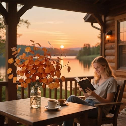 siqifloral 4PCS 26.32" Burnt Orange Fall Eucalyptus Stems Artificial Eucalyptus Leaves for Autumn Vase Decoration,Rustic Thanksgiving Centerpiece & Christmas Home Decor - Thumbnail 5