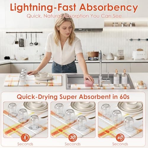 3-Piece Stone Dish Drying Mat Set for Kitchen Counter -24"x16" Large Absorbent Diatomaceous Earth Mat for Countertop, Stone Faucet Mat & Soap Tray- Quick Dry, Non-Slip - Thumbnail 2