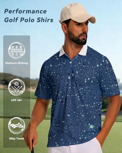 KUYIGO Mens Polo Shirt Quick Dry Moisture Wicking UPF 40+ Performance Short Sleeve Casual Printed Tennis Golf Shirt,M - Thumbnail 5