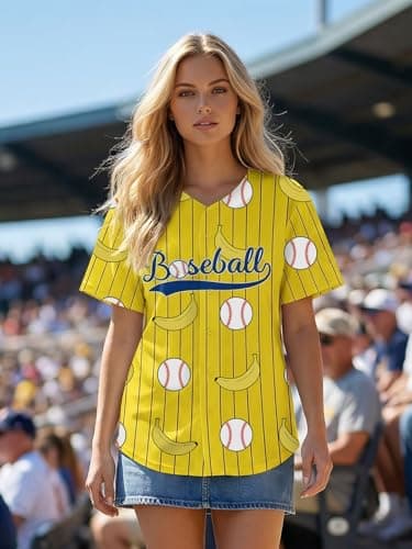 Baseball Shirts for Women Baseball Season Shirt Game Day Player Tshirt Sport Team Button up Short Sleeve Tops - Thumbnail 5