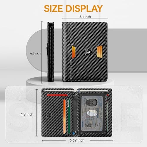 GSOIAX Wallet for Men, Slim Top Grain Leather Wallet with 13 Card Slots & 1 Bill Compartment - RFID Blocking Thin Minimalist Bifold, Front Pocket Credit Card Holder, Mens Birthday Gift (Carbon-black) - Thumbnail 4