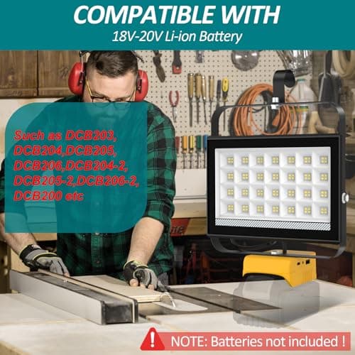 T-SUN 100W LED Work Light, 10000LM Portable Cordless Light Flood Compatible with Dewalt 20V Max Battery (Not Included), 2 USB Charging Ports for Jobsites, Workshops, Emergency, Outdoor - Thumbnail 2