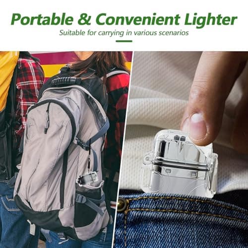SKRFIRE Electric Lighter Transparent Waterproof Lighter Dual Arc Lighter with LED Flashlight,Windproof Lighter Rechargeable USB Lighter Flameless Plasma Lighter for Camping Hiking(ClearSilverBlack) - Thumbnail 6
