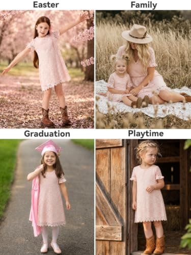 ALLOVIN Girls & Toddlers Graduation Soft Lace A-Line Short Sleeve Birthday Party Flower Girl Dress Wedding Communion | Pink | 4T - Thumbnail 6