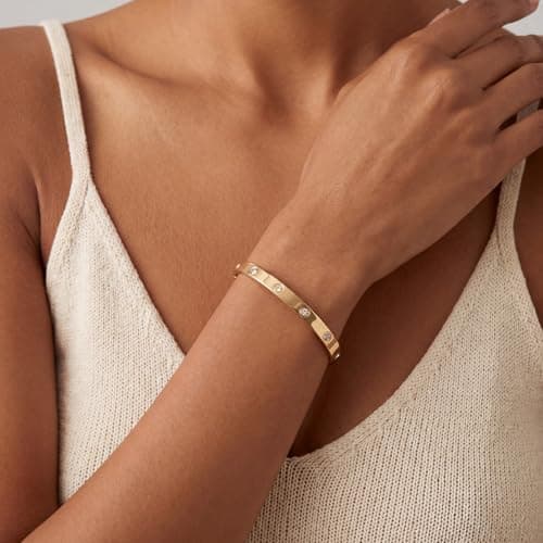 ULira Flor Gold Bangle Bracelet for Women, 18K Gold Plated Love Bracelet, Dainty Vintage Trendy, Waterproof, Non Tarnish, Fashion Jewelry Accessories, Gift Idea for Mother's Day, Valentine's Day, Christmas and Birthdays (Gold) - Thumbnail 2