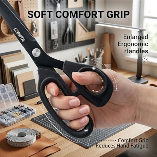 LZBWOL Sharp Scissors All Purpose, Heavy Duty 10" Scissors for Office, Soft Comfort Grip for paper Craft - Black - Thumbnail 2