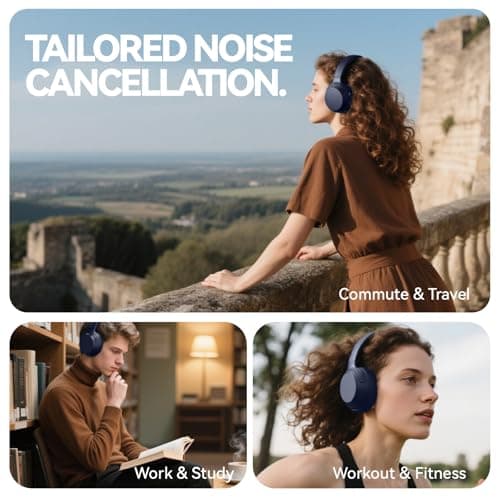 SunoFi Hybrid Active Noise Cancelling Headphones, Wireless Over Ear Bluetooth Headphones with Mic, 40H Playtime, Hi-Res Audio, Deep Bass, Foldable Comfort Fit Ear Cups for Travel, Office, Home (Blue) - Thumbnail 5