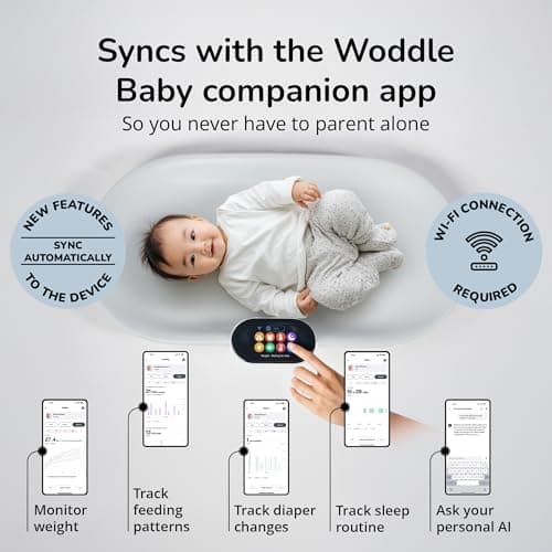 Woddle Multifunctional Smart Baby Changing Pad with Medical Grade Scale for Critical Weight Monitoring + AI App, Noise Machine, Warmer, Night Light, Touchscreen Tracker, All-in-One - Thumbnail 5