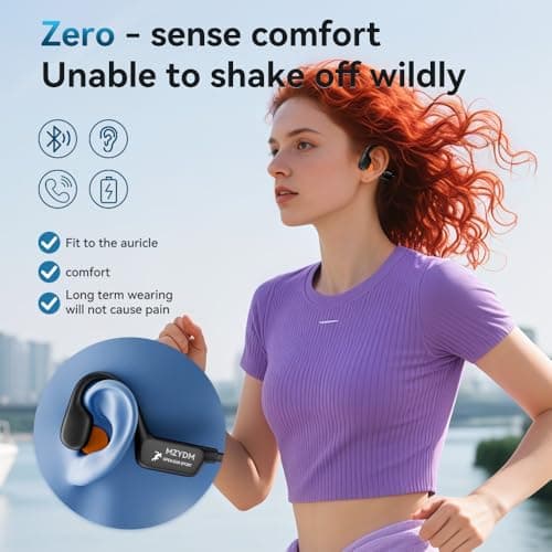 MZYDM Bone Conduction Headphones, Open Ear Headphones Bluetooth5.4 with Mic, 15H Playtime, IPX6 Sweat Resistant Wireless Earphones, for Workouts and Running, Black - Thumbnail 3