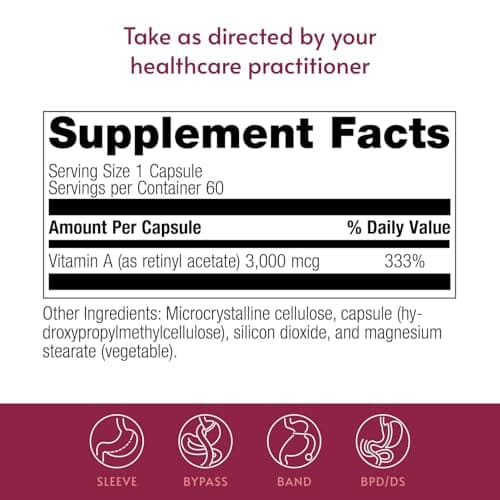 Bariatric Advantage Vitamin A 3,000 mcg - for Bariatric Surgery Patients - Easy-Digest Mini Capsules - Vitamin A Supplements - Eye Health Support* - 60 Count (2 Pack) - Thumbnail 4