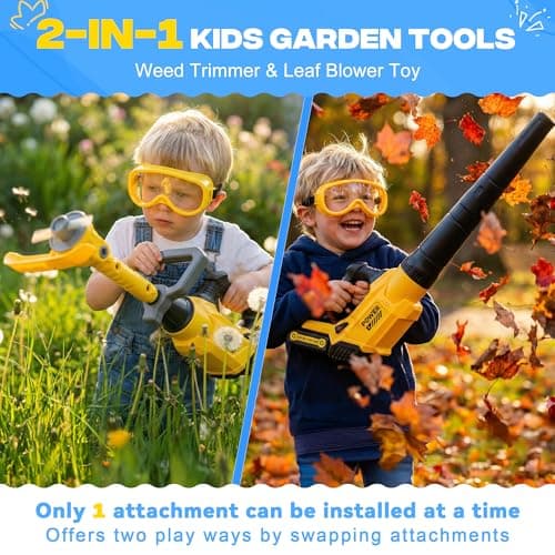 Toy Choi's 2-in-1 Kids Leaf Blower & Weed Trimmer Toy Set with Goggles, Realistic Sounds & Lights, Toddler Gardening Tools Pretend Play Outdoor Toys for Boys Girls Ages 3 4 5 6 7+ - Thumbnail 2