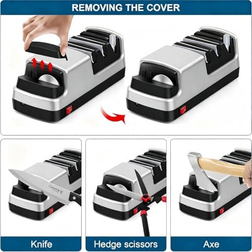 4-in-1 Electric Knife Sharpener, Professional 2-Stage Diamond Sharpening System for Straight/Serrated Knives, Scissors & Polishing Rod, Kitchen Blade Sharpener - Thumbnail 5