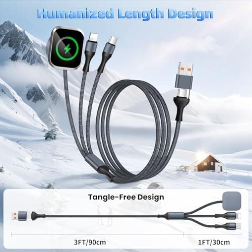 Travel Cruise Essentials 3 in 2 Multi Charging Cable Cord for iWatch Charger/IP/USB C, Braided USB A/C Cable iPhone Charger for Multiple Devices,Car Accessories for iWatch Series/iPhone 17-11/iPad-4FT - Thumbnail 6