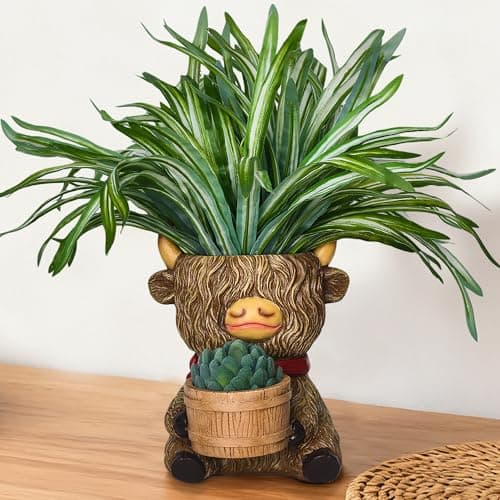 Cute Plant Pots Decor Gifts - Highland Cow Planter with Two Planters Animal Flower Pots with Drainage,Mini Succulent Pot for Home Desk Patio Decorations Outdoor Indoor Plants Pot Gift for Plant Lovers - Thumbnail 6