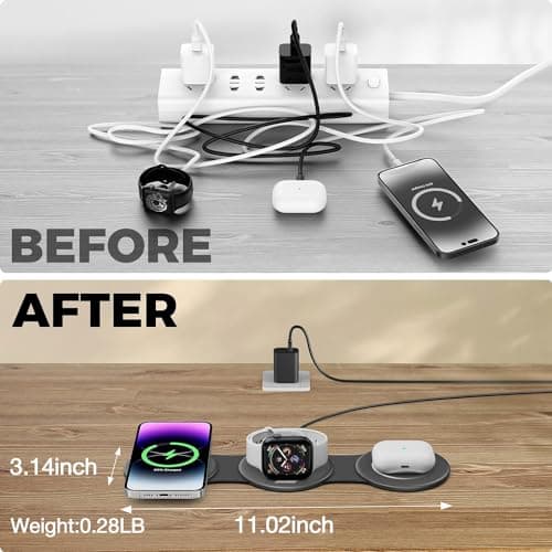 HICOBER 3 in 1 Charging Station for Multiple Apple Devices, Compatible with iPhone 17/16/15/14/13, Apple Watch & AirPods, Foldable Fast Wireless Charger & Travel Charger for Home/Office/Trips - Thumbnail 4