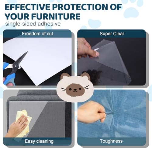 Cat Scratch Furniture Protector, Cat Scratching Mat, Trimmable Self-Adhesive Cats Claws Scratch Pads, DIY Carpet Mat Replacement for Cats Tree, Cats Wall Shelves (Transparent, 17x11.8in-16pcs) - Thumbnail 3