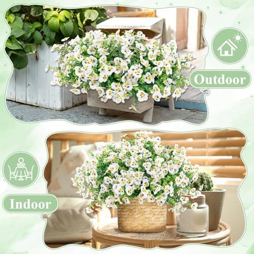 U'Artlines Artificial Flowers for Outdoors, 16 Bundles Fake Flowers Realistic Pansies Plants with Eucalyptus, UV Resistant Silk Flower for Outside Planter Porch Garden Patio - Thumbnail 6