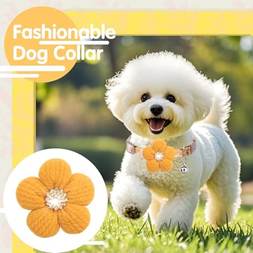 Small Dog Collar with Flower, Spring Dog Collar for Girl Dog Collars for Small Dogs Cute Dog Collar with Bell, Adjustable Length - Thumbnail 3