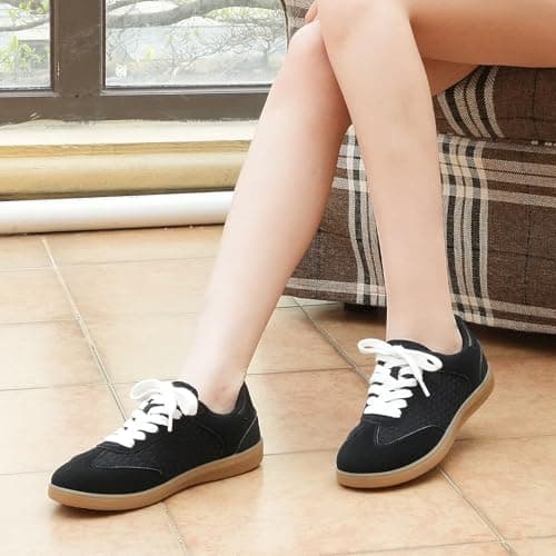 JENN ARDOR Lightweight Black Sneakers for Women Fashion Lace-Up Tennis Shoes Casual Comfortable Non-Slip Work Walking Everyday Shoes 7.5 - Thumbnail 2