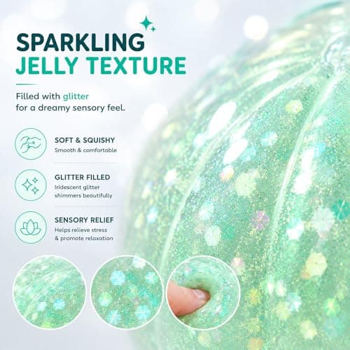 Glitter Green Dumpling Squishies, Shimmering Colorful Squishies Dumplings, Mystery Bao Bun Squishys with Steamer Box, Soft Squeeze Stretch Desk Toy for Stress Relief, Washable Fidget Sensory Tool - Thumbnail 2