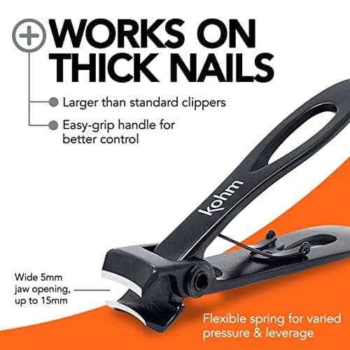 KOHM Nail Clippers for Thick Nails - Heavy Duty, Sharp Wide Mouth Professional Fingernail and Toenail Clippers for Men, Women & Seniors, Black - Thumbnail 4