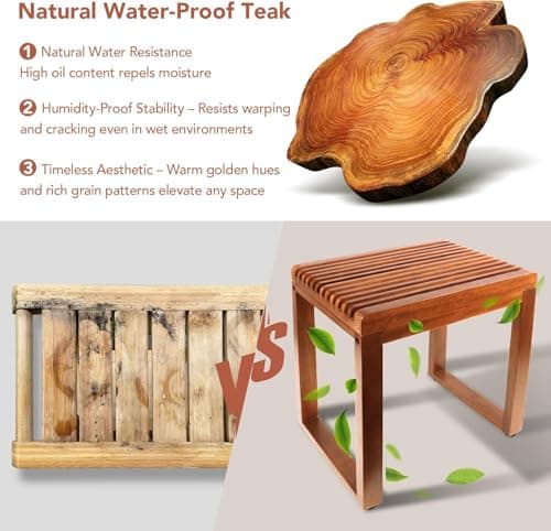 RUIERS Compact Teak Shower Bench 15.7” – Heavy Duty 500 lbs, Waterproof Bath Stool for Small Walk-in Shower, Elderly & Disabled Safe Shower Seat - Thumbnail 4