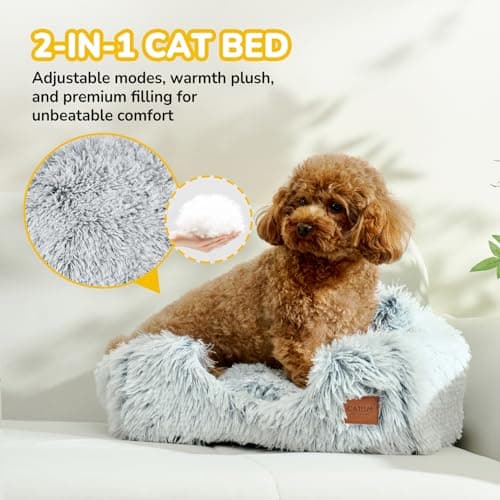 CATISM Cat Bed, Cat Cave for Indoor Cats, Soft Cat Dome, Self-Warming 2 in 1 Foldable Pet Cat House with Washable Cushioned Pillow Calming Fluffy Dog Beds for Small Dogs with Anti-Slip Bottom Gray - Thumbnail 5