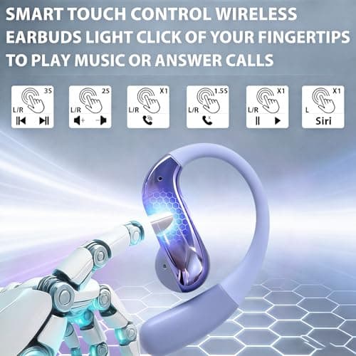 Molufeibe Open Ear Earbuds Wireless Bluetooth - Ear Buds with Hooks, ENC Noise Cancelling Headphones for Sports, 60Hrs Playback Clear Call, IPX5 Waterproof Earphones for Sport Running Exercising - Thumbnail 3