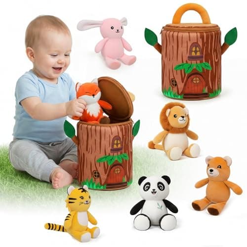 Zoo Stuffed Animals Toys Set - 6 pces Jungle Safari Animals Interactive Adopt Toy Plushies for Kids Toddlers Boy 5 Inch Mini Plush Panda Tiger Lion Bear Forest Animal Birthday Gift