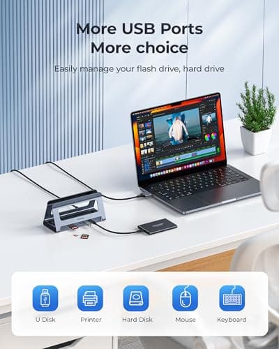 RayCue USB-C Docking Station for MacBook Pro/Air, Dual HDMI, USB-C Dock with 10Gbps, PD3.0, RJ45, 2xUSB 3.0, 2xUSB 2.0, SD/TF, Audio - Thumbnail 5