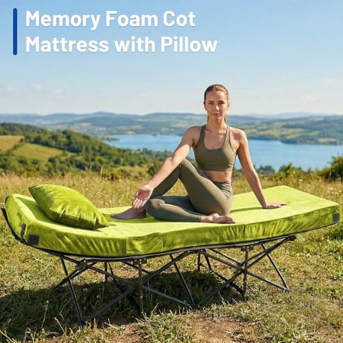 Easthome Memory Foam Camping Mattress Pad with Pillow - Extra Thick 4 Inch Sleeping Pad for Camping, Waterproof Roll Up Single Mattress Topper Bed for Adults Car Tent, Travel Bag, Avocado Green - Thumbnail 5