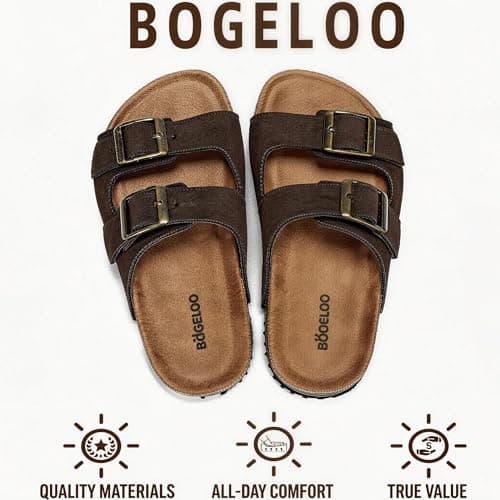 BOGELOO Kids Sandals for Girls & Boys Footbed Non-Slip Cork Boys & Girls Slide Toddler Slippers with Adjustable Straps for Indoor & Outdoor(coffee,4 Big Kid) - Thumbnail 6