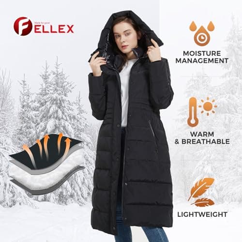 IKAZZ Winter Warm Coats, Women's Luxurious Fashion Windproof Down Quilted Long Parkas Outerwear, Rain Water-Resistant Thick Insulated Hooded Puffer Jacket, Black XL - Thumbnail 5