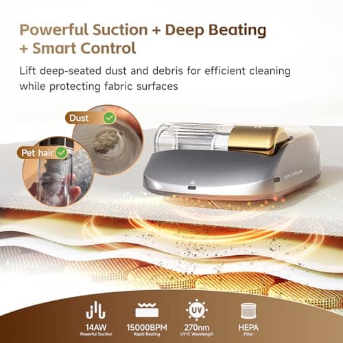 CREATULIZE X1 Robot Bed Vacuum, Automatic Mattress Vacuum Cleaner with Intelligent Path Planning, UV-C Light, HEPA Filter, One-Click 100% Dust & Pet Hair Removal for Bed, Mattress, Sofa, Carpet - Thumbnail 6