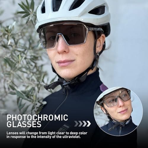 KAPVOE Photochromic Cycling Glasses Men Mountain Bike Glasses Women Clear MTB Sports Sunglasses TR90 Biking Goggles Transition Bicycle Glasses Triathlon Running UV Protection Black - Thumbnail 2